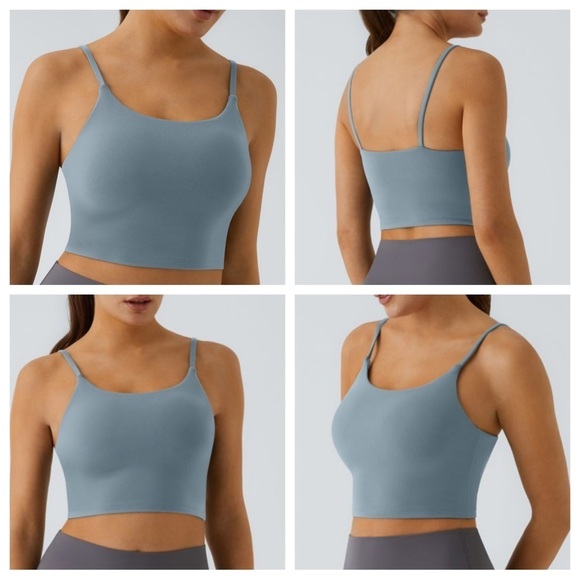 NWT HALARA Basic Padded Workout Cropped Tank Top in Subdued Blue Size Medium - Picture 1 of 8